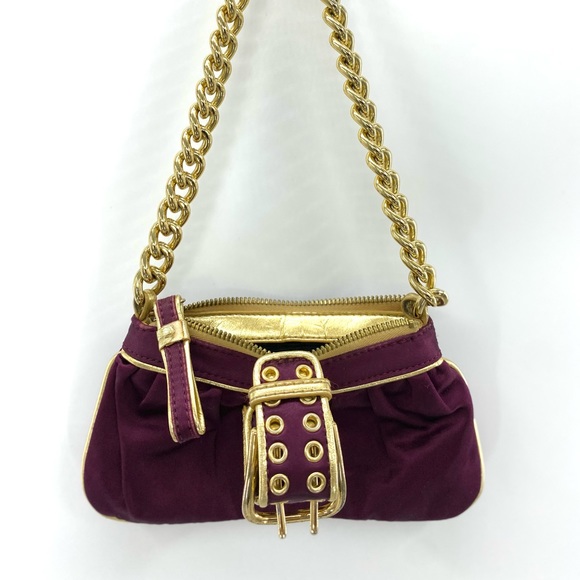 Nine West Chain Link ‘Deep Plum/Gold’ Mini Purse - Picture 2 of 12